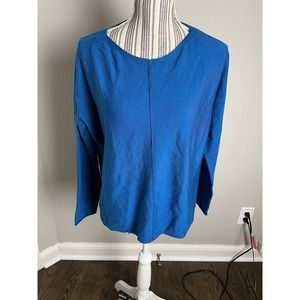 Eileen Fisher 100% Merino Wool round Neck Hi-Low Sweater Pullover Blue Sz XS/TP